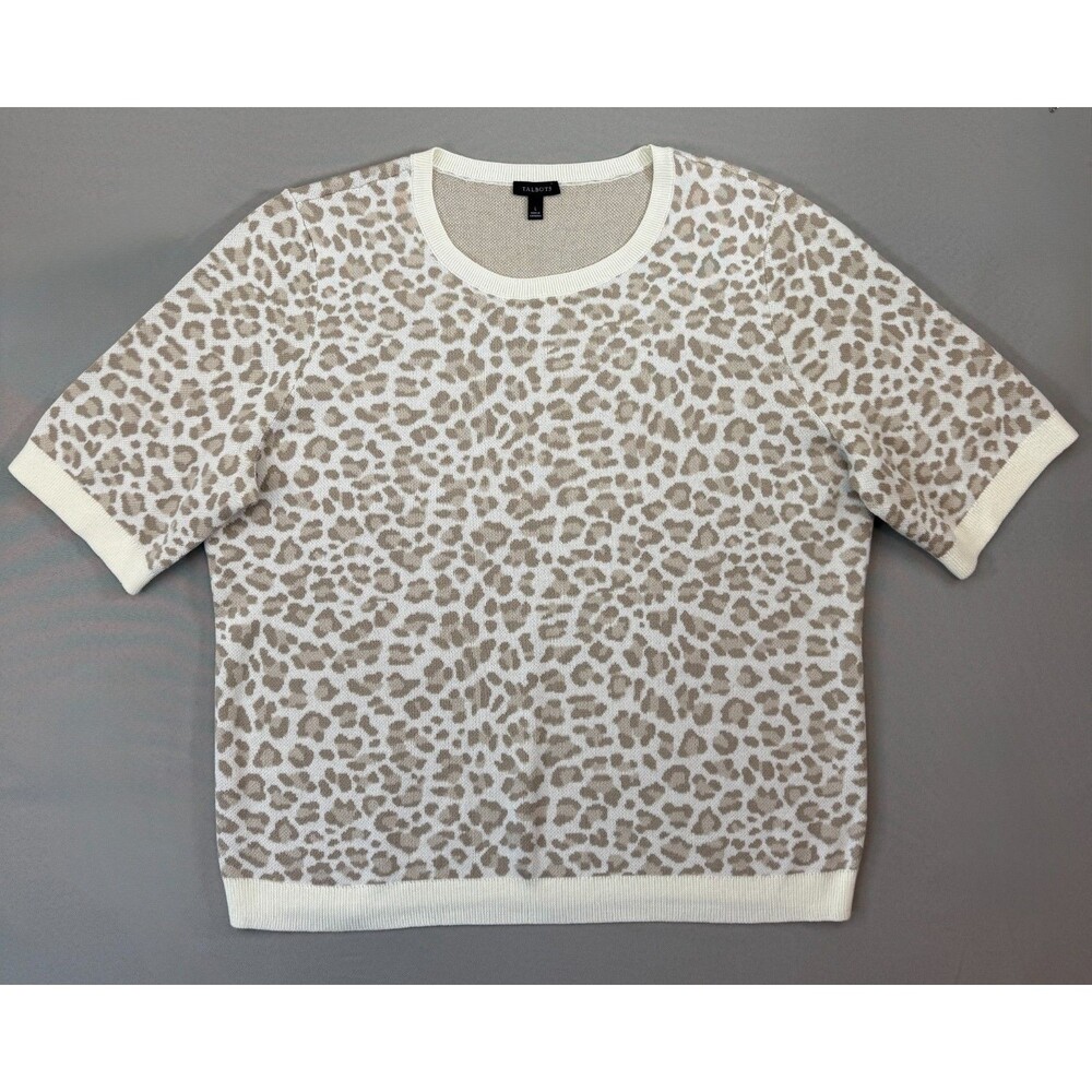 Talbots Sweater Women's Size L Gray Leopard Print Pure 100% Merino Wool